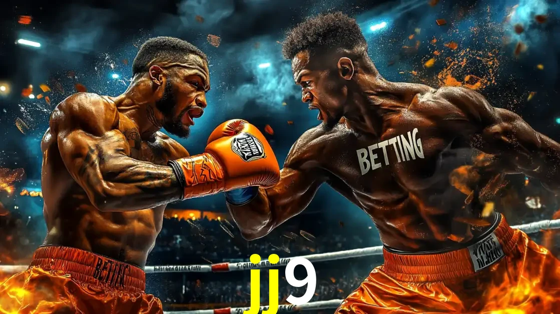 Dois boxeadores em uma luta intensa e explosiva, representando a adrenalina e as oportunidades de apostas em esportes de combate disponíveis na plataforma jj9.